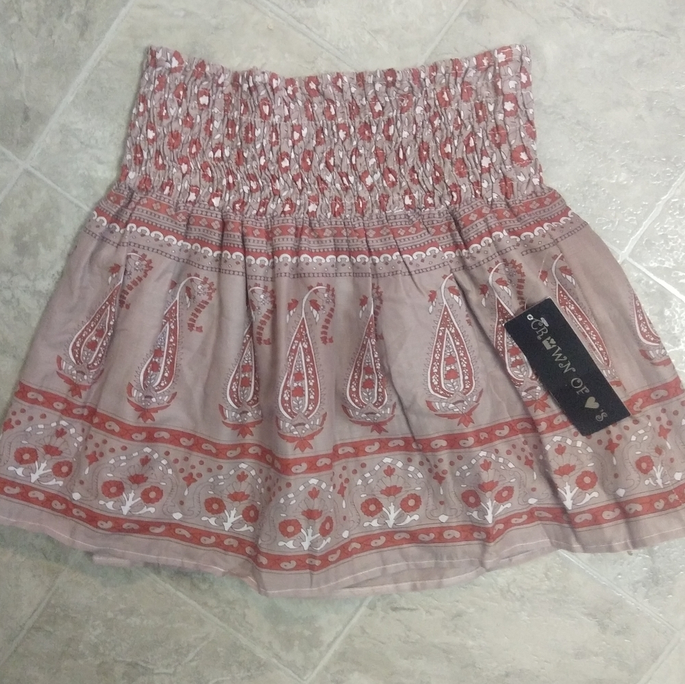 Cotton Smocked Waist Paisley Skirt Small - Picture 3 of 7